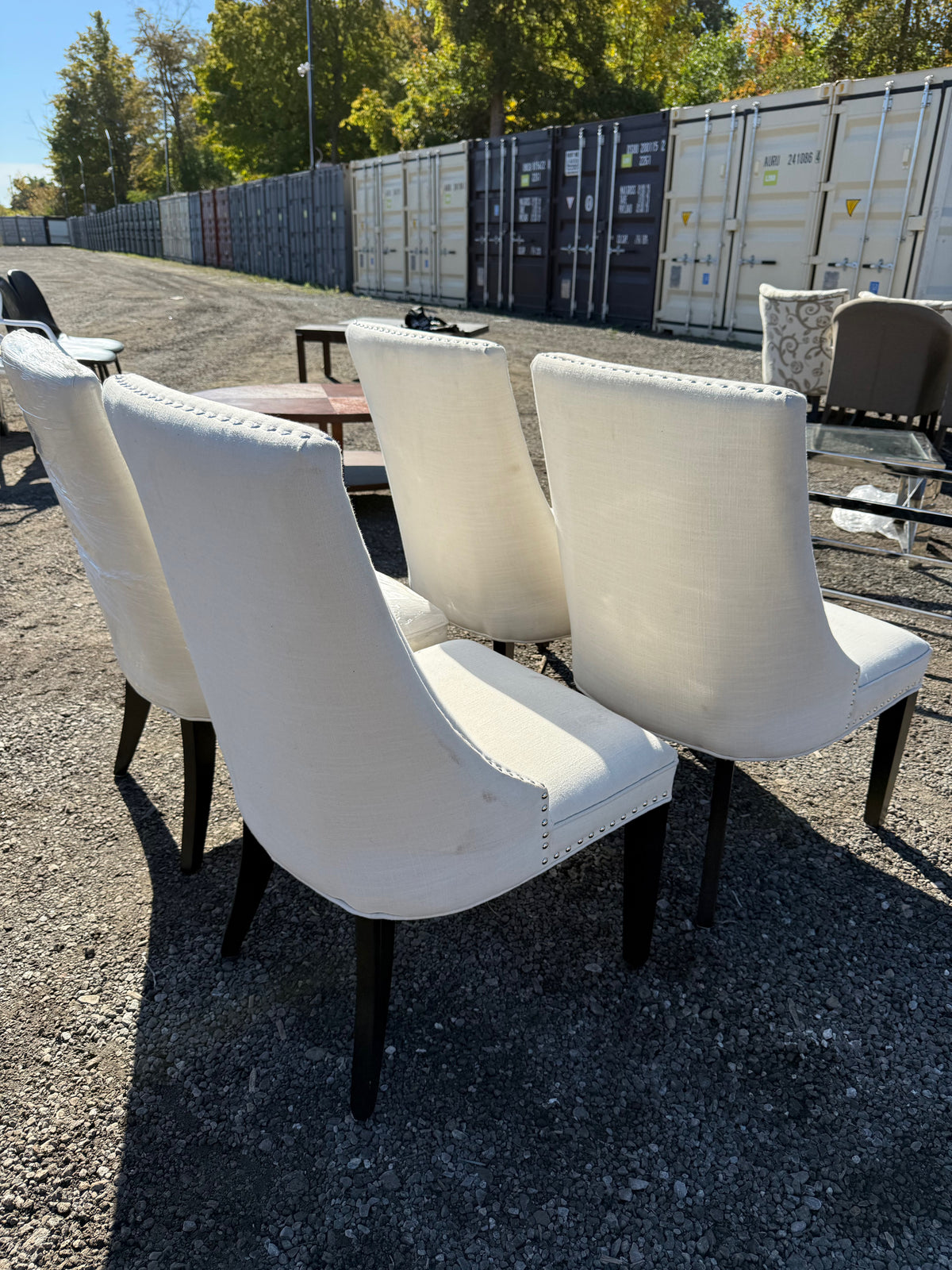 Set of 4 Cream Upholstered Dining Chairs