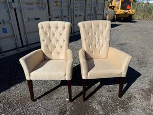 Pair of Beige/Gold Tufted Upholstered Armchairs