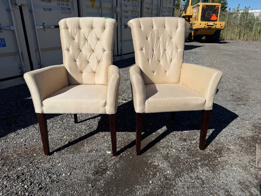 Pair of Beige/Gold Tufted Upholstered Armchairs
