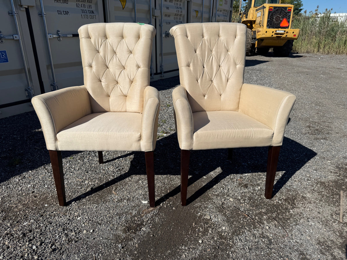 Pair of Beige/Gold Tufted Upholstered Armchairs