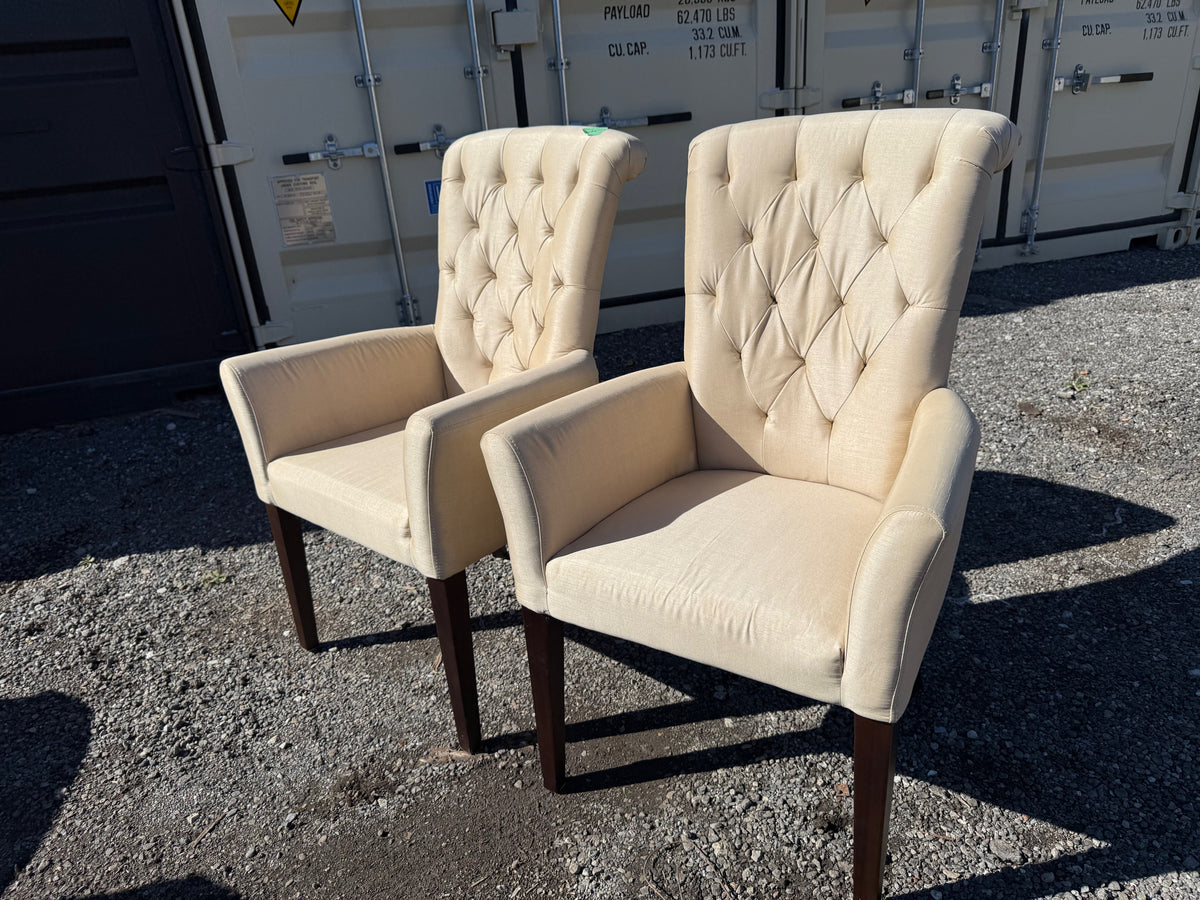 Pair of Beige/Gold Tufted Upholstered Armchairs