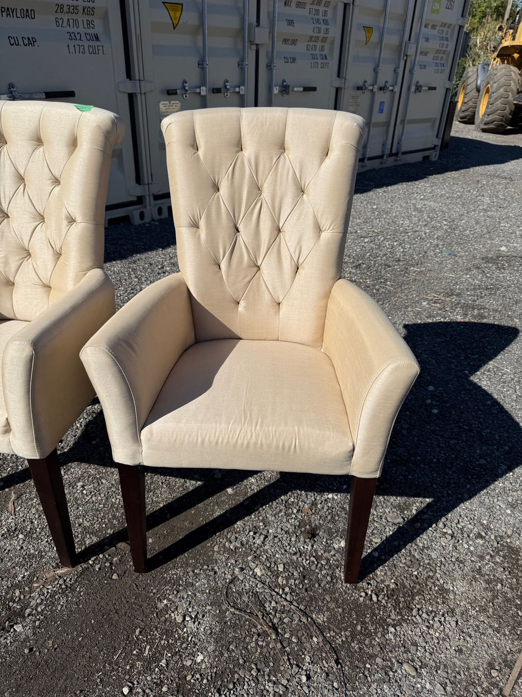 Pair of Beige/Gold Tufted Upholstered Armchairs