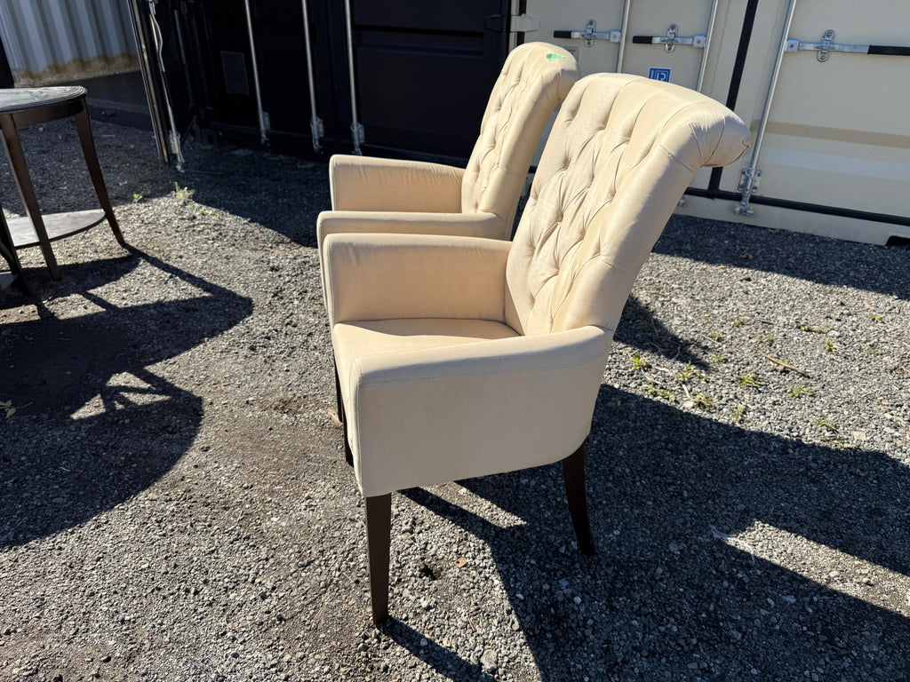 Pair of Beige/Gold Tufted Upholstered Armchairs