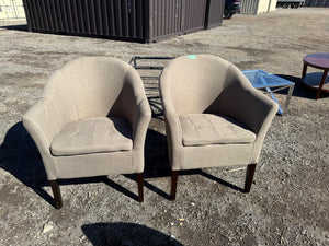 Pair of Grey Upholstered Barrel Chairs