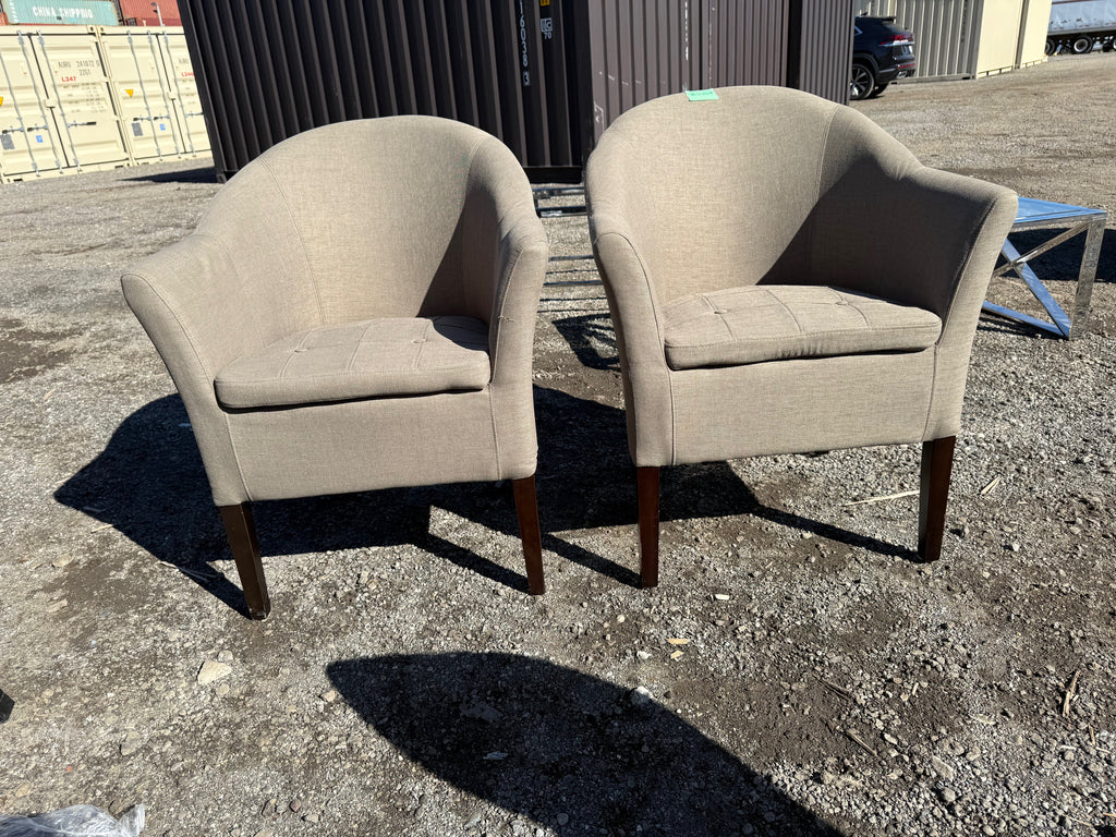 Pair of Grey Upholstered Barrel Chairs