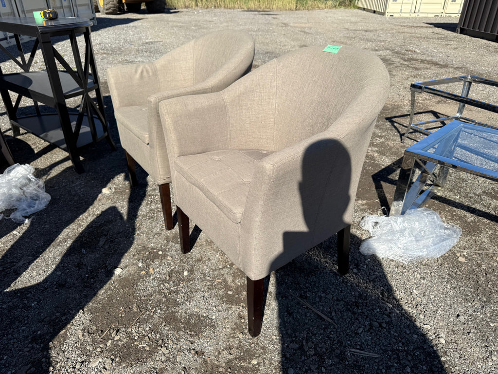 Pair of Grey Upholstered Barrel Chairs
