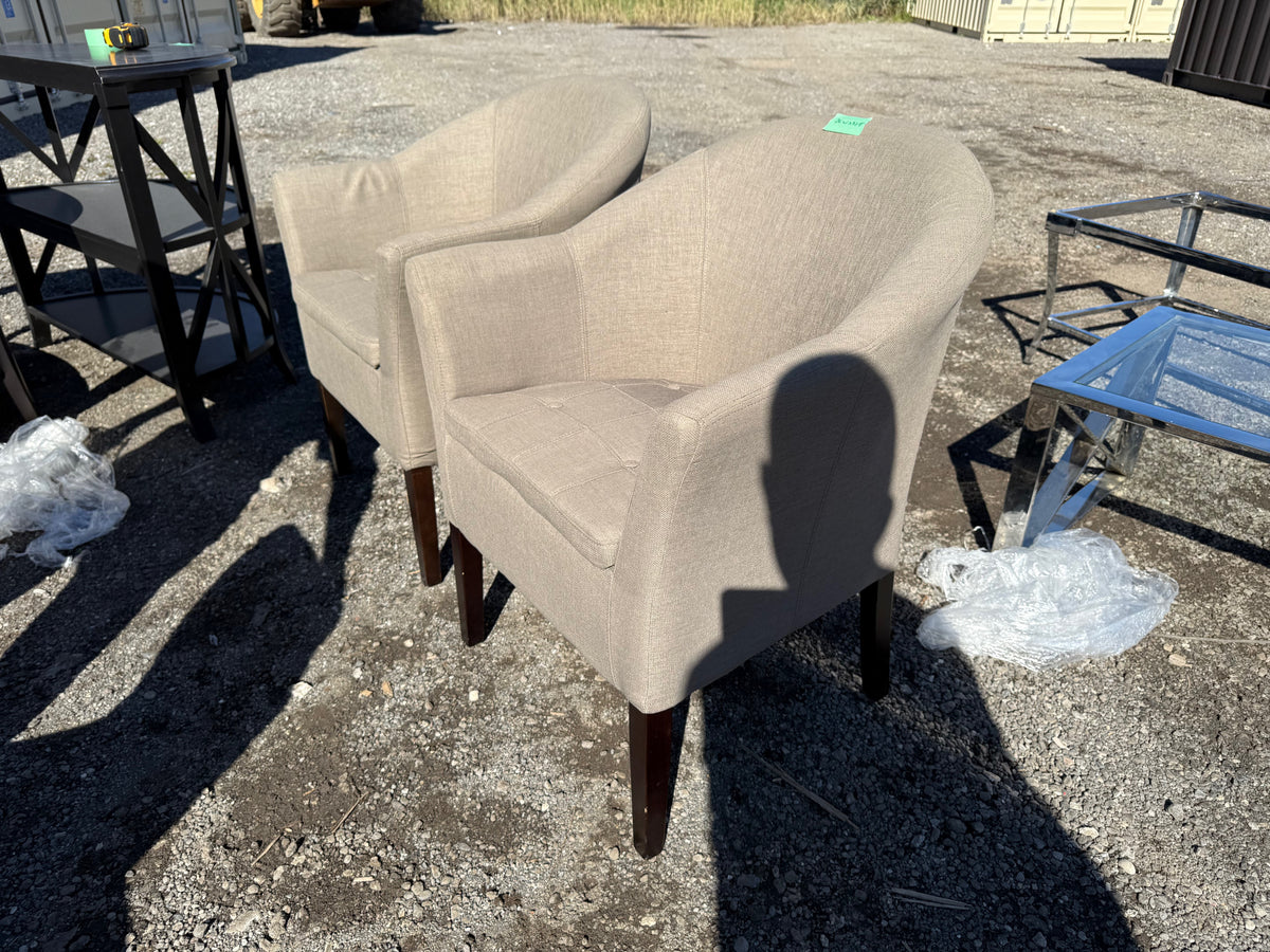 Pair of Grey Upholstered Barrel Chairs