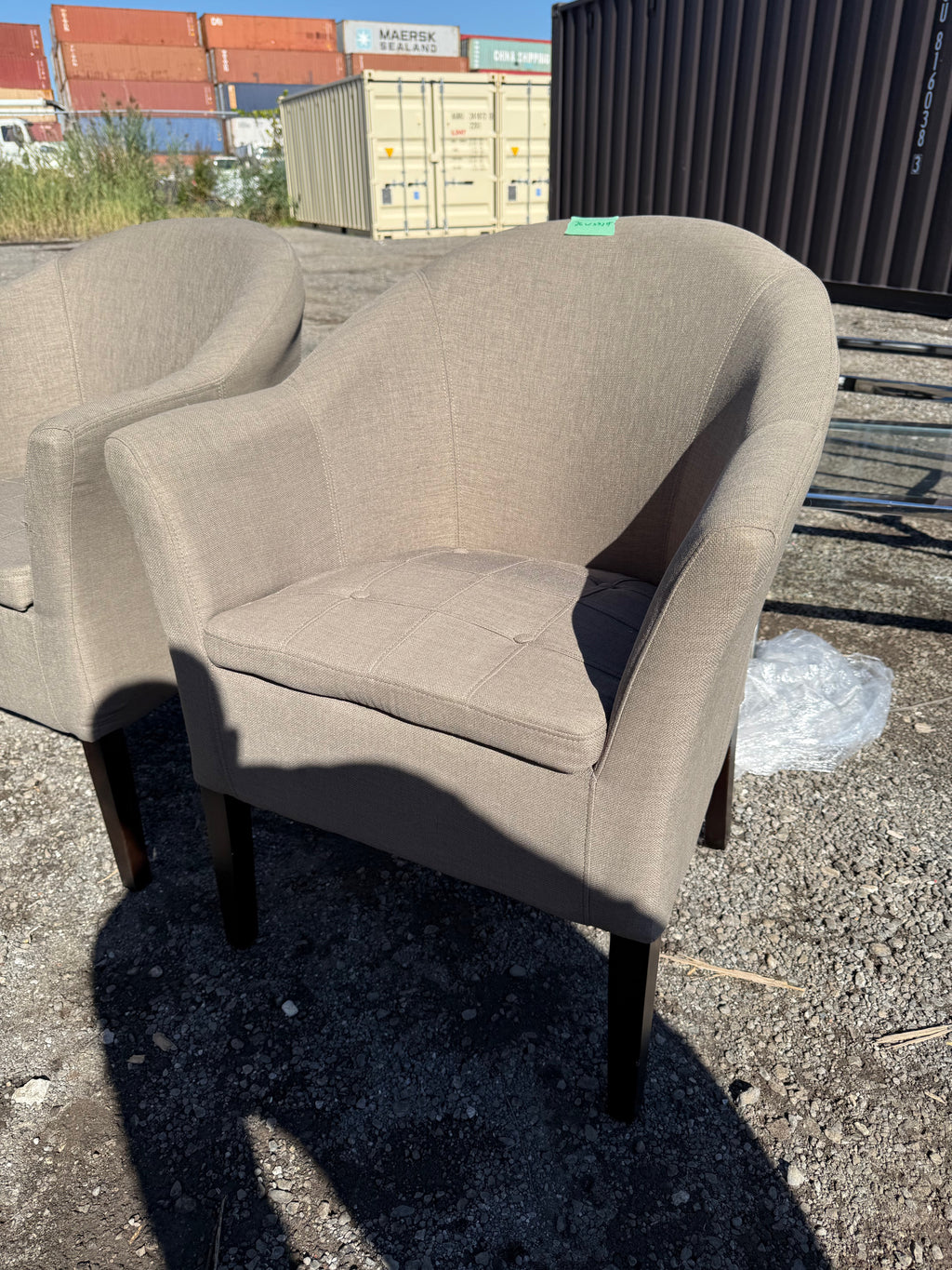 Pair of Grey Upholstered Barrel Chairs