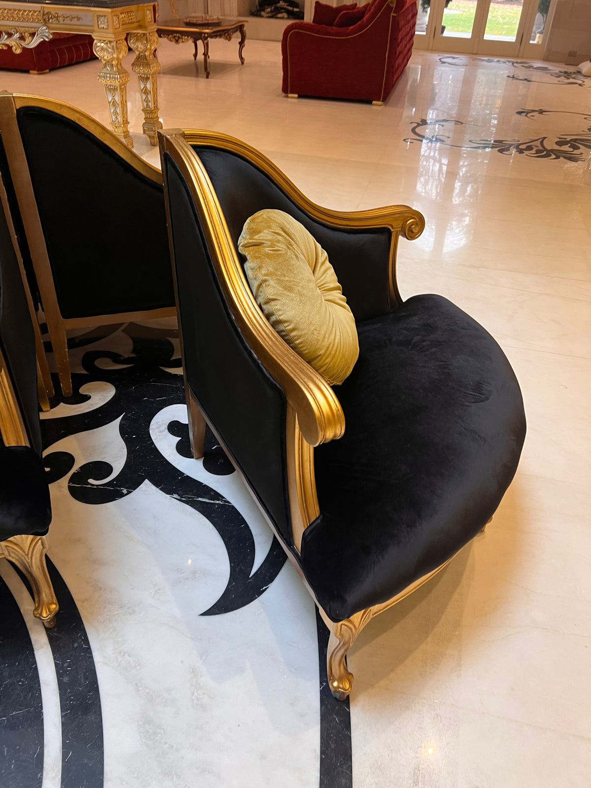 4 Piece Modular Italian Confidante Sofa, Black Velvet with Gold Frame # 2