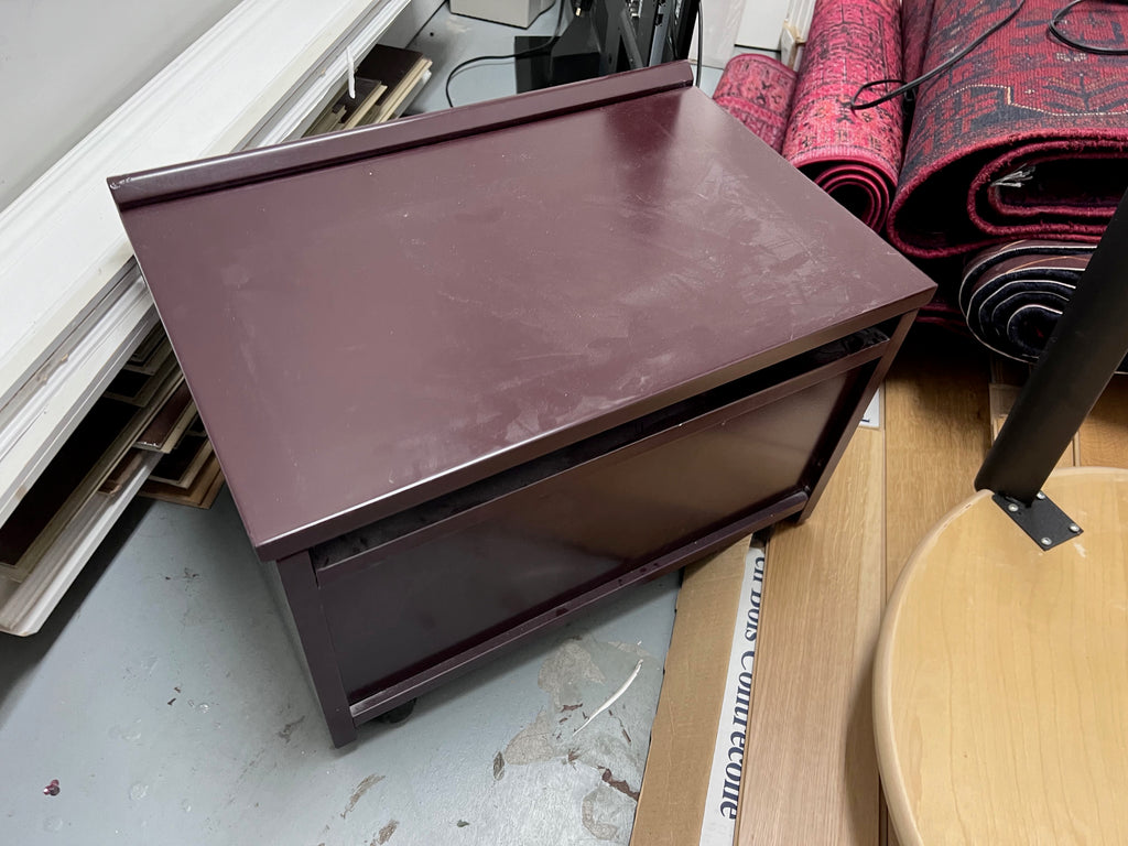 Vintage Lacquered Small Side Table on Wheels