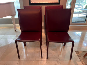 Set of 4 Custom Made MCM Red Leather Dining Chairs (**condition noted)