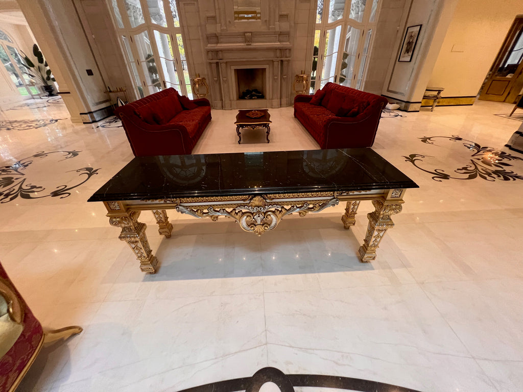 'Scappini & C' Classic Furniture Large Marble Top Gold Leaf Console Table (*retail $14,000)