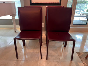 Set of 4 Custom Made MCM Red Leather Dining Chairs (**condition noted)