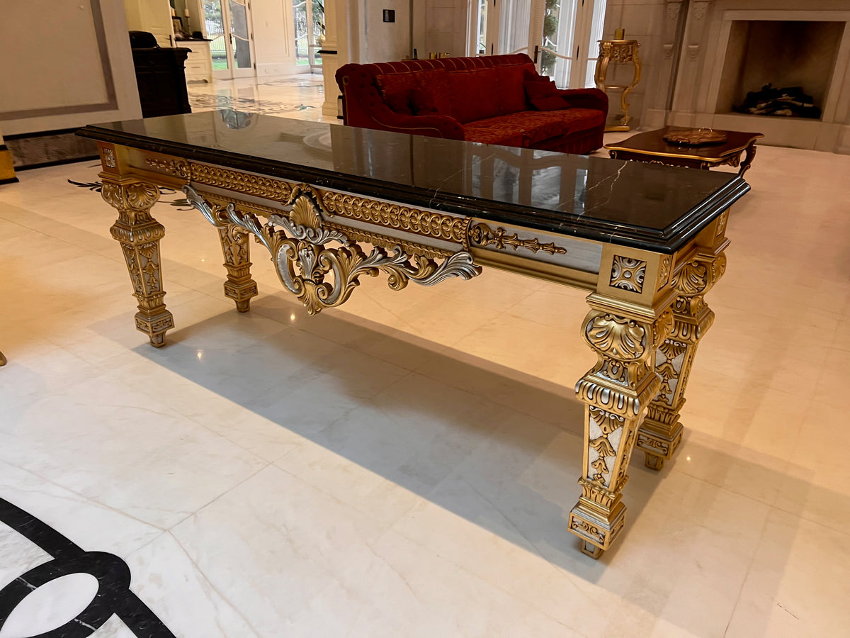 'Scappini & C' Classic Furniture Large Marble Top Gold Leaf Console Table (*retail $14,000)