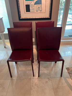 Set of 4 Custom Made MCM Red Leather Dining Chairs (**condition noted)