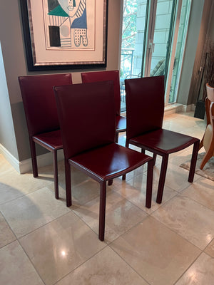 Set of 4 Custom Made MCM Red Leather Dining Chairs (**condition noted)