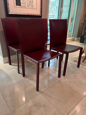 Set of 4 Custom Made MCM Red Leather Dining Chairs (**condition noted)