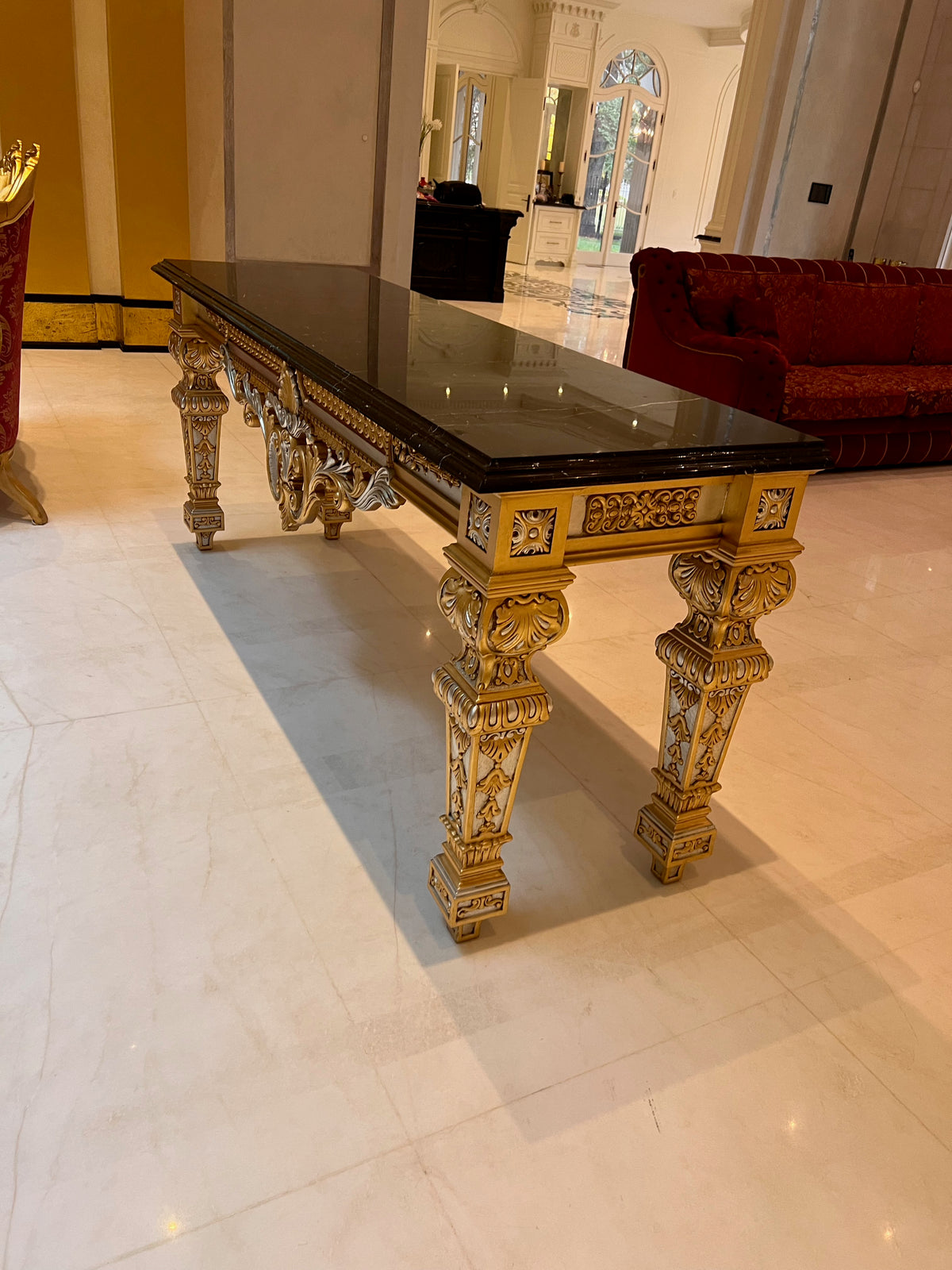 'Scappini & C' Classic Furniture Large Marble Top Gold Leaf Console Table (*retail $14,000)