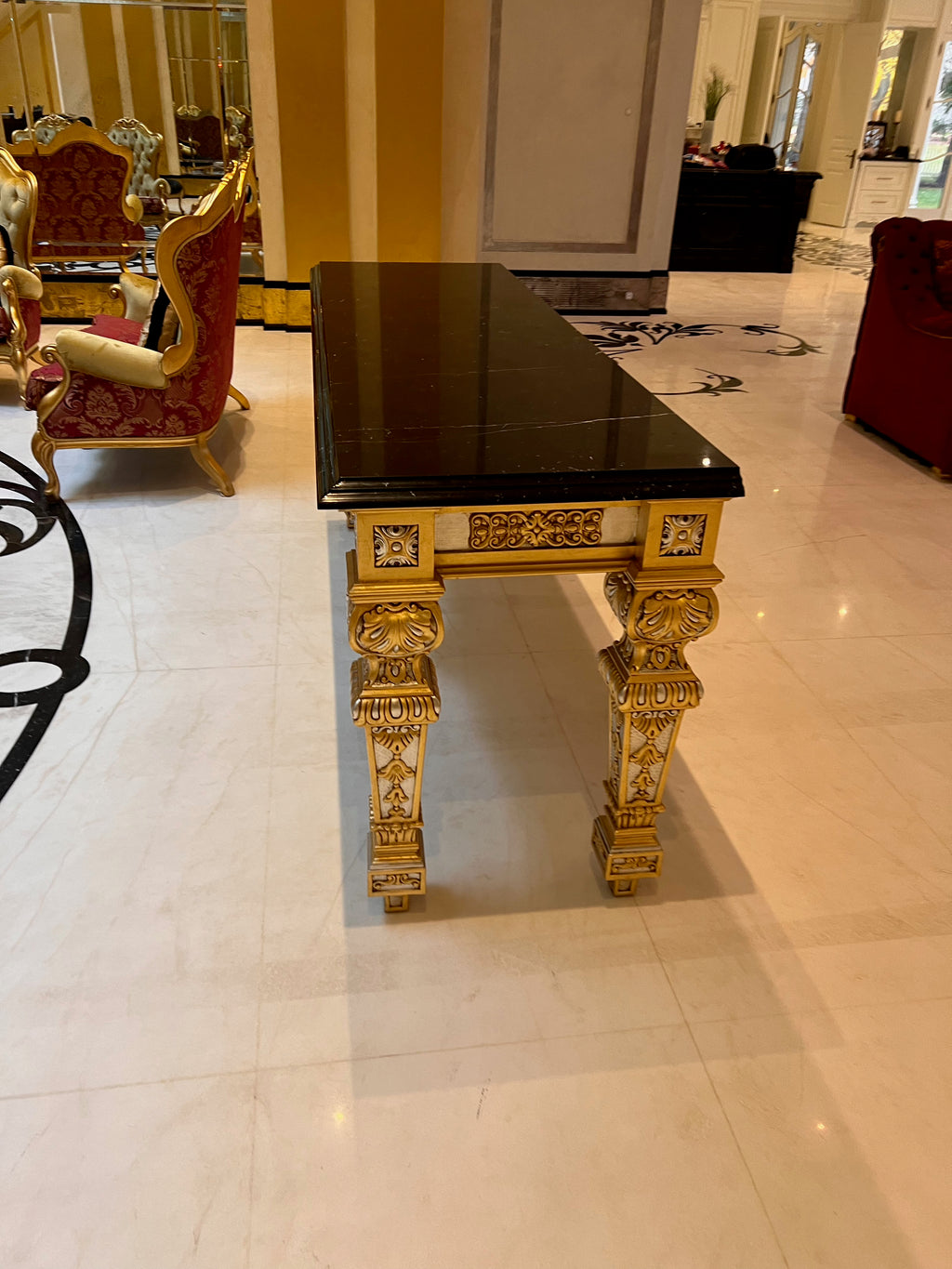 'Scappini & C' Classic Furniture Large Marble Top Gold Leaf Console Table (*retail $14,000)