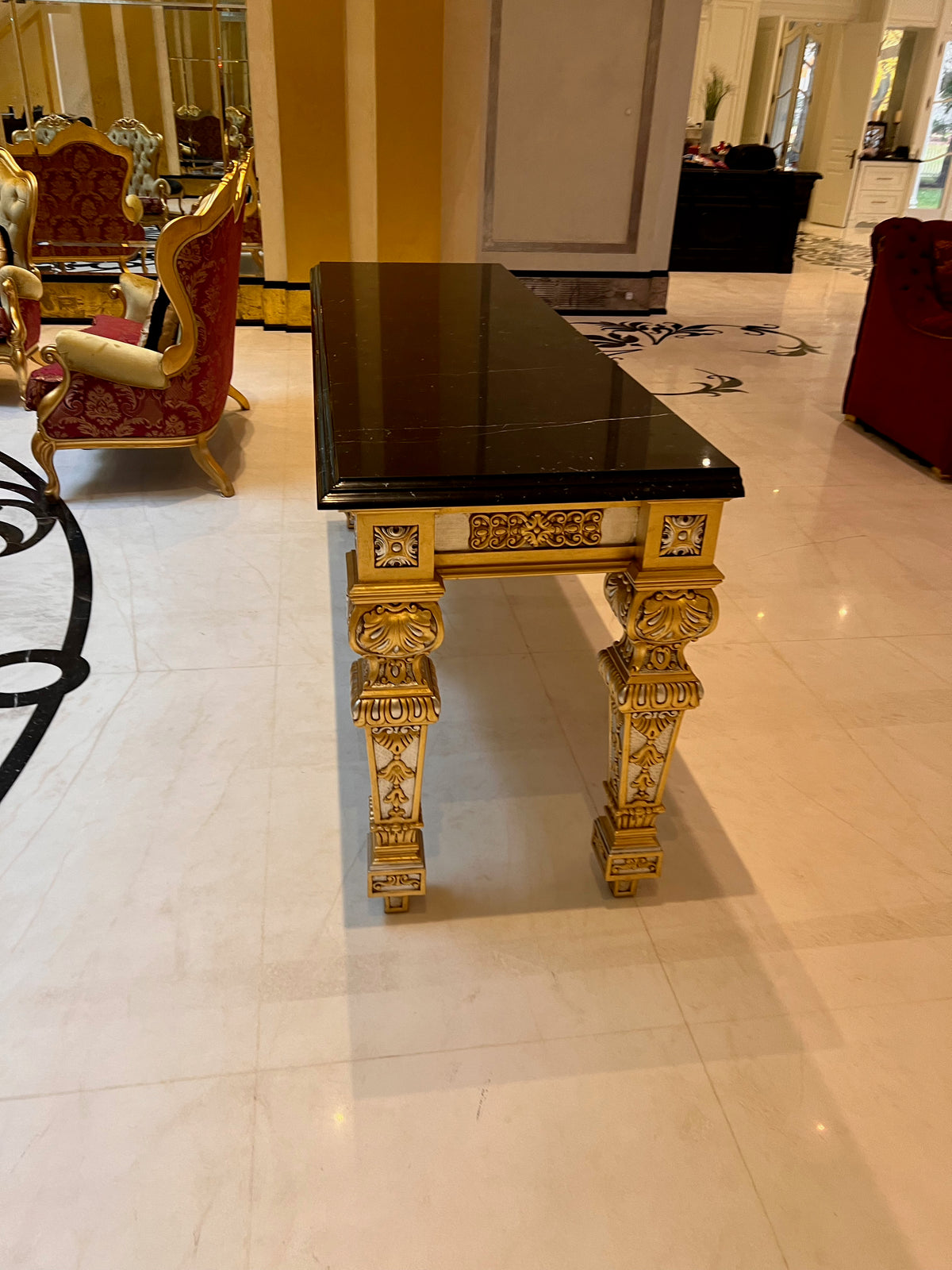 'Scappini & C' Classic Furniture Large Marble Top Gold Leaf Console Table (*retail $14,000)