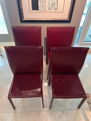 Set of 4 Custom Made MCM Red Leather Dining Chairs (**condition noted)
