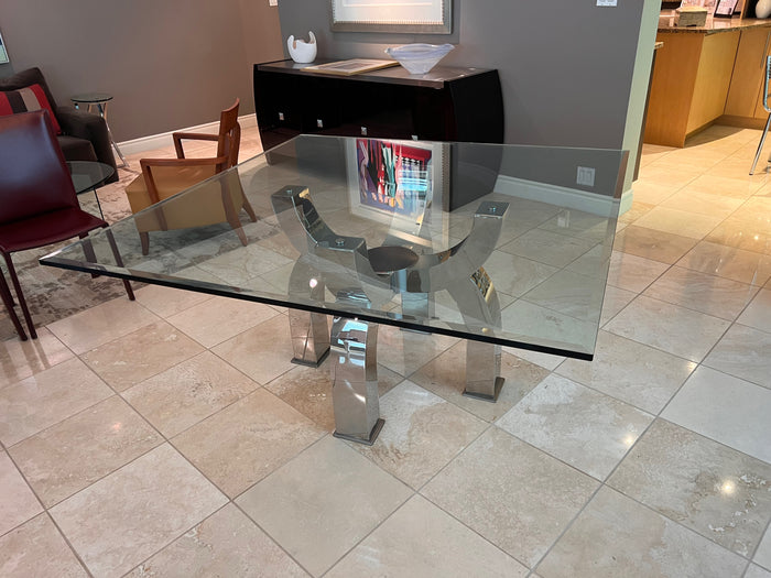Michael O Custom 'Claws Dining Table', Hand Formed Stainless Steel + Custom Glass Top (*paid $5,950 + $3,000 for glass)