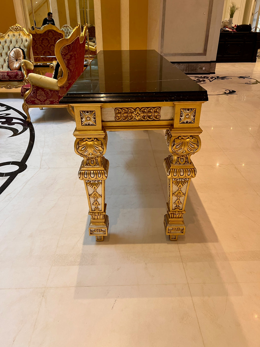 'Scappini & C' Classic Furniture Large Marble Top Gold Leaf Console Table (*retail $14,000)