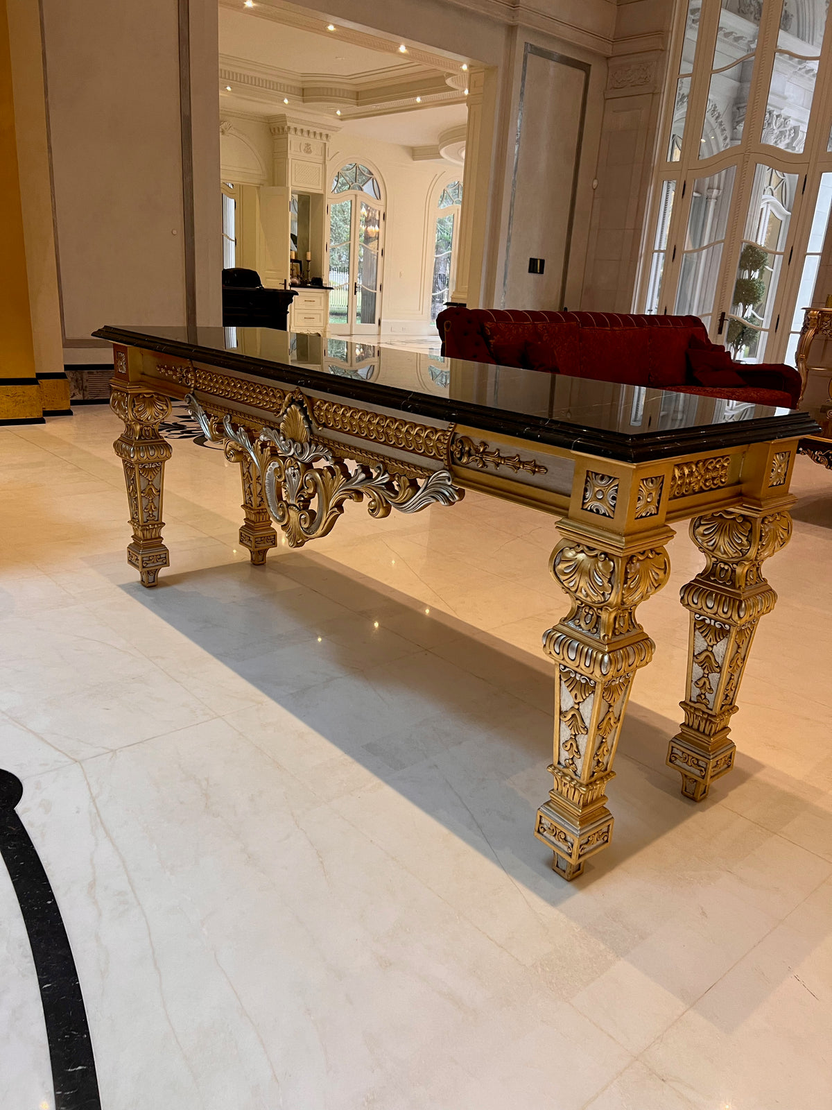 'Scappini & C' Classic Furniture Large Marble Top Gold Leaf Console Table (*retail $14,000)