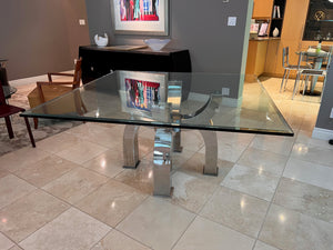 Michael O Custom 'Claws Dining Table', Hand Formed Stainless Steel + Custom Glass Top (*paid $5,950 + $3,000 for glass)