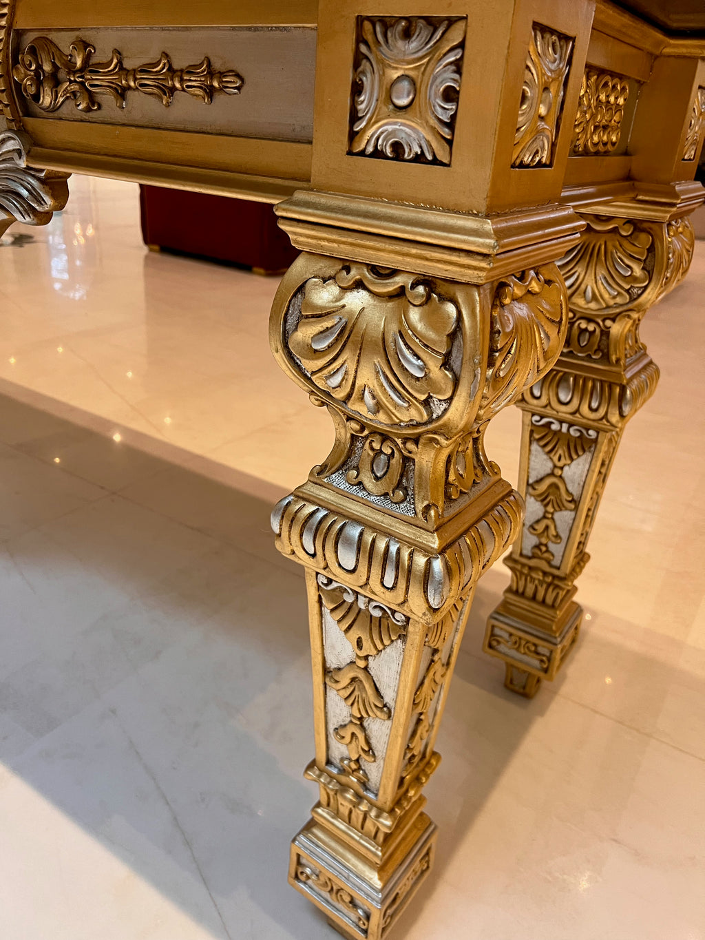 'Scappini & C' Classic Furniture Large Marble Top Gold Leaf Console Table (*retail $14,000)