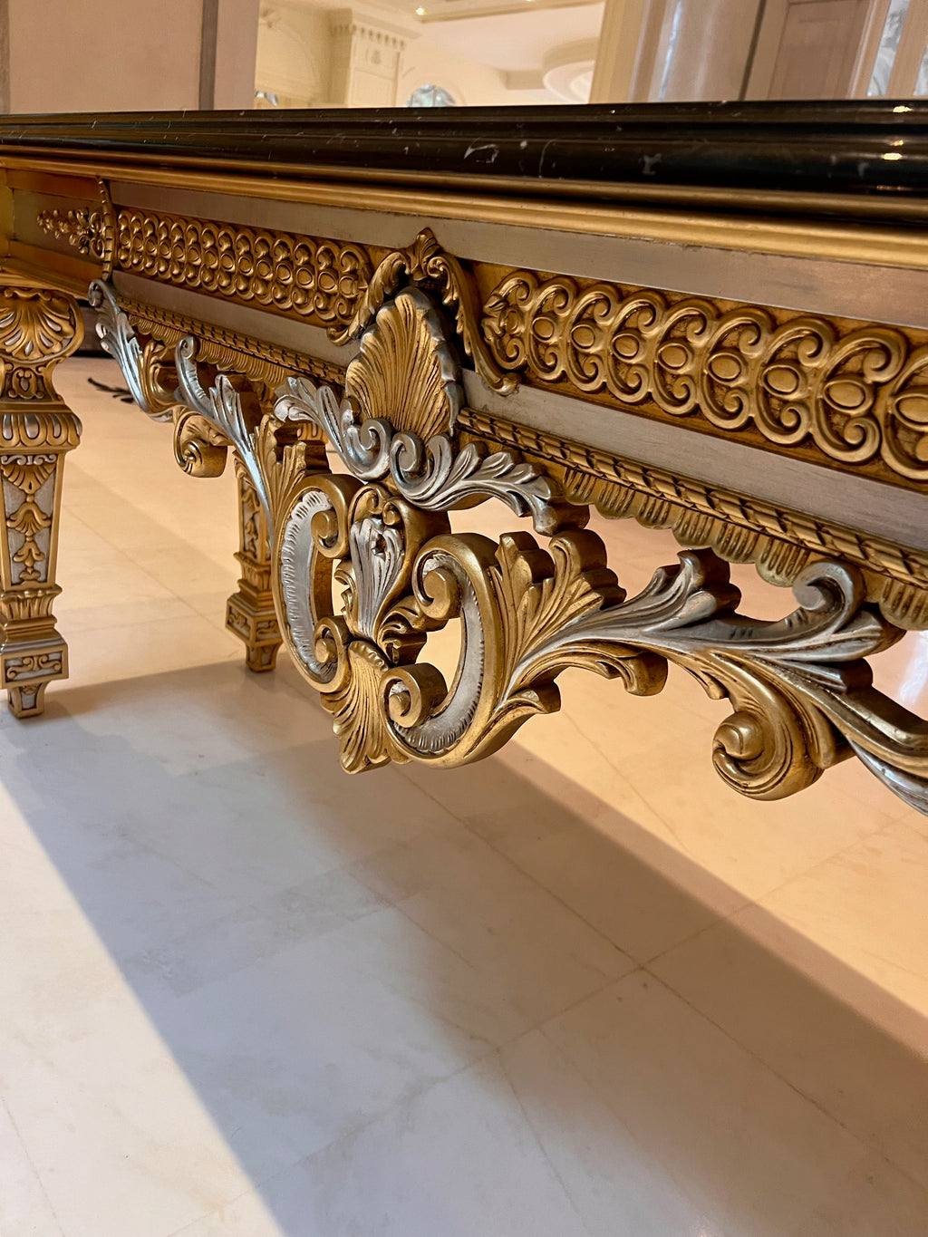 'Scappini & C' Classic Furniture Large Marble Top Gold Leaf Console Table (*retail $14,000)
