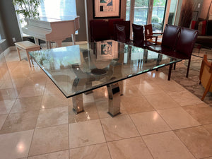 Michael O Custom 'Claws Dining Table', Hand Formed Stainless Steel + Custom Glass Top (*paid $5,950 + $3,000 for glass)