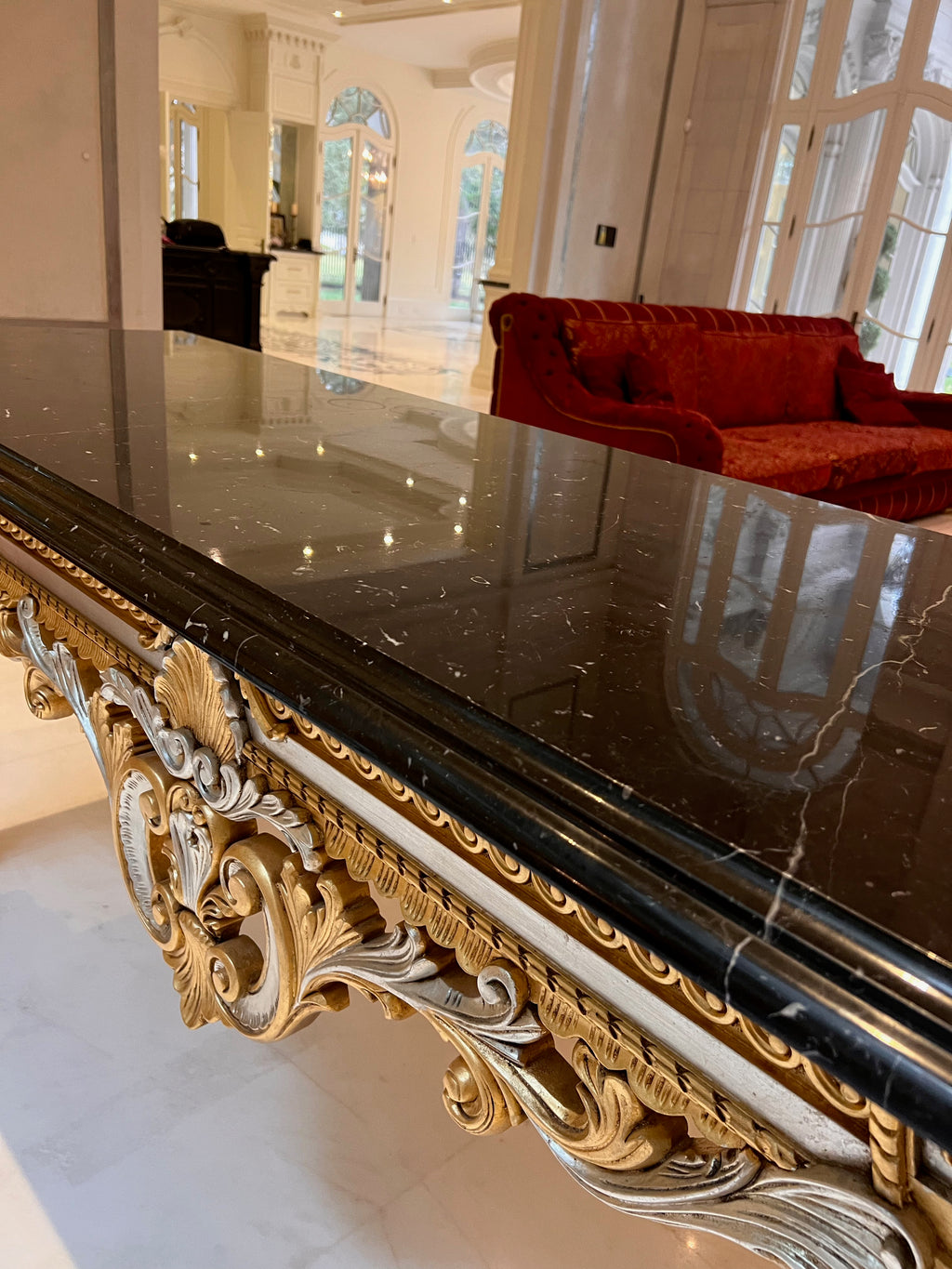 'Scappini & C' Classic Furniture Large Marble Top Gold Leaf Console Table (*retail $14,000)