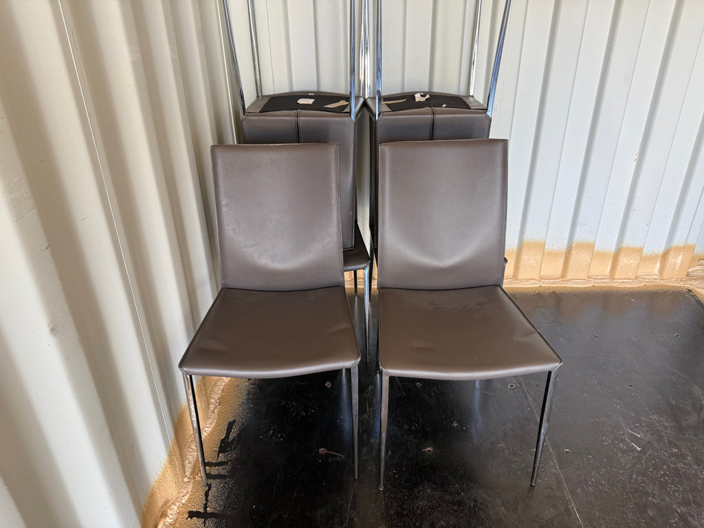 Set of 6 Grey Faux Leather Dining Chairs