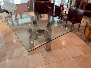 Michael O Custom 'Claws Dining Table', Hand Formed Stainless Steel + Custom Glass Top (*paid $5,950 + $3,000 for glass)