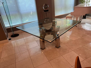 Michael O Custom 'Claws Dining Table', Hand Formed Stainless Steel + Custom Glass Top (*paid $5,950 + $3,000 for glass)