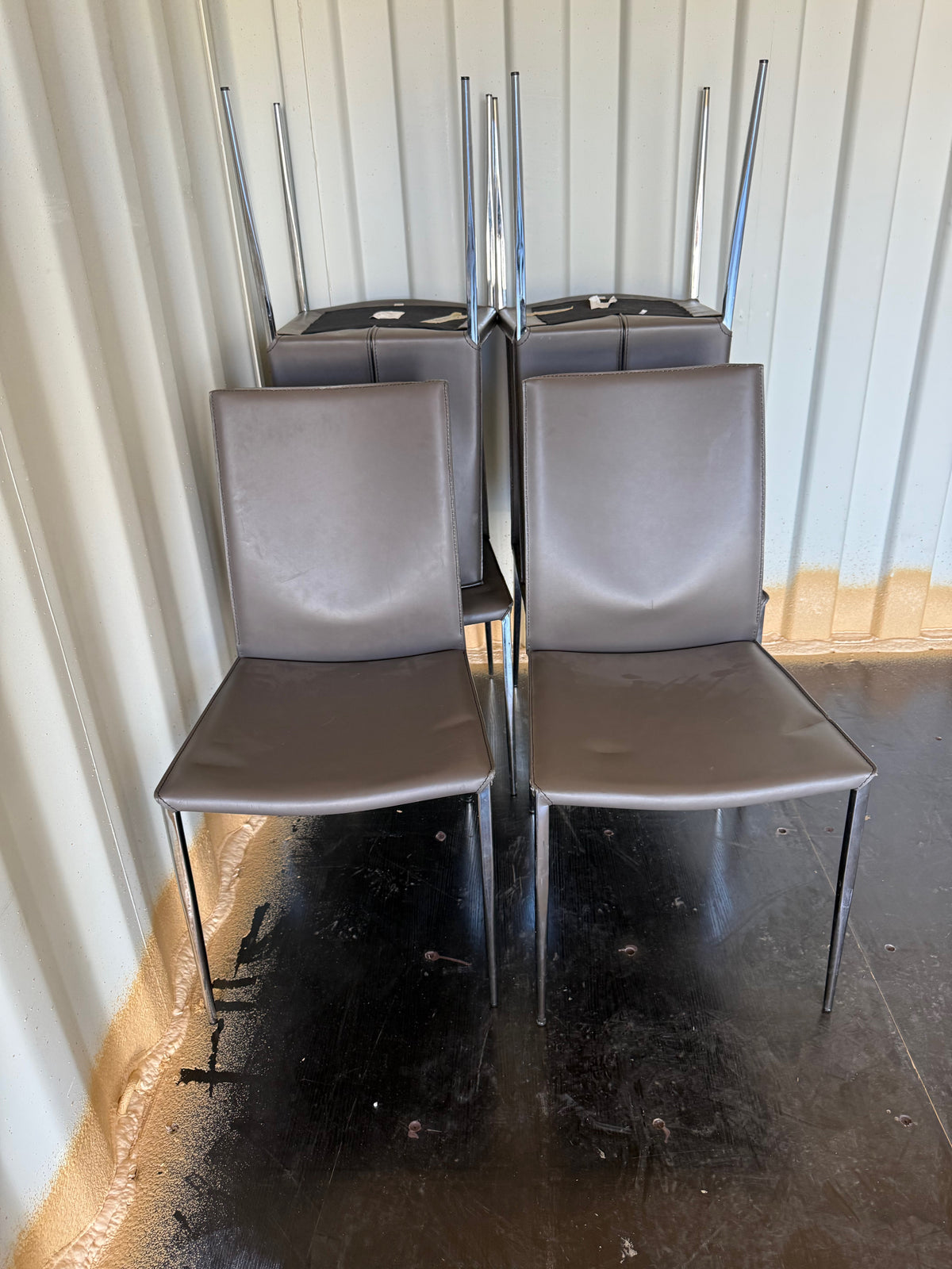 Set of 6 Grey Faux Leather Dining Chairs
