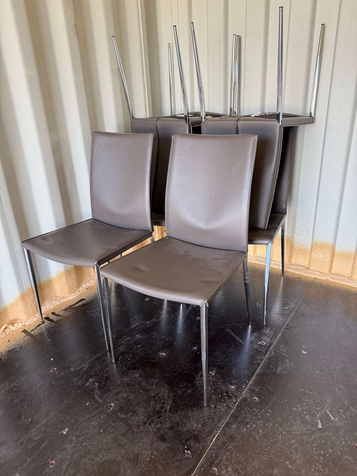 Set of 6 Grey Faux Leather Dining Chairs