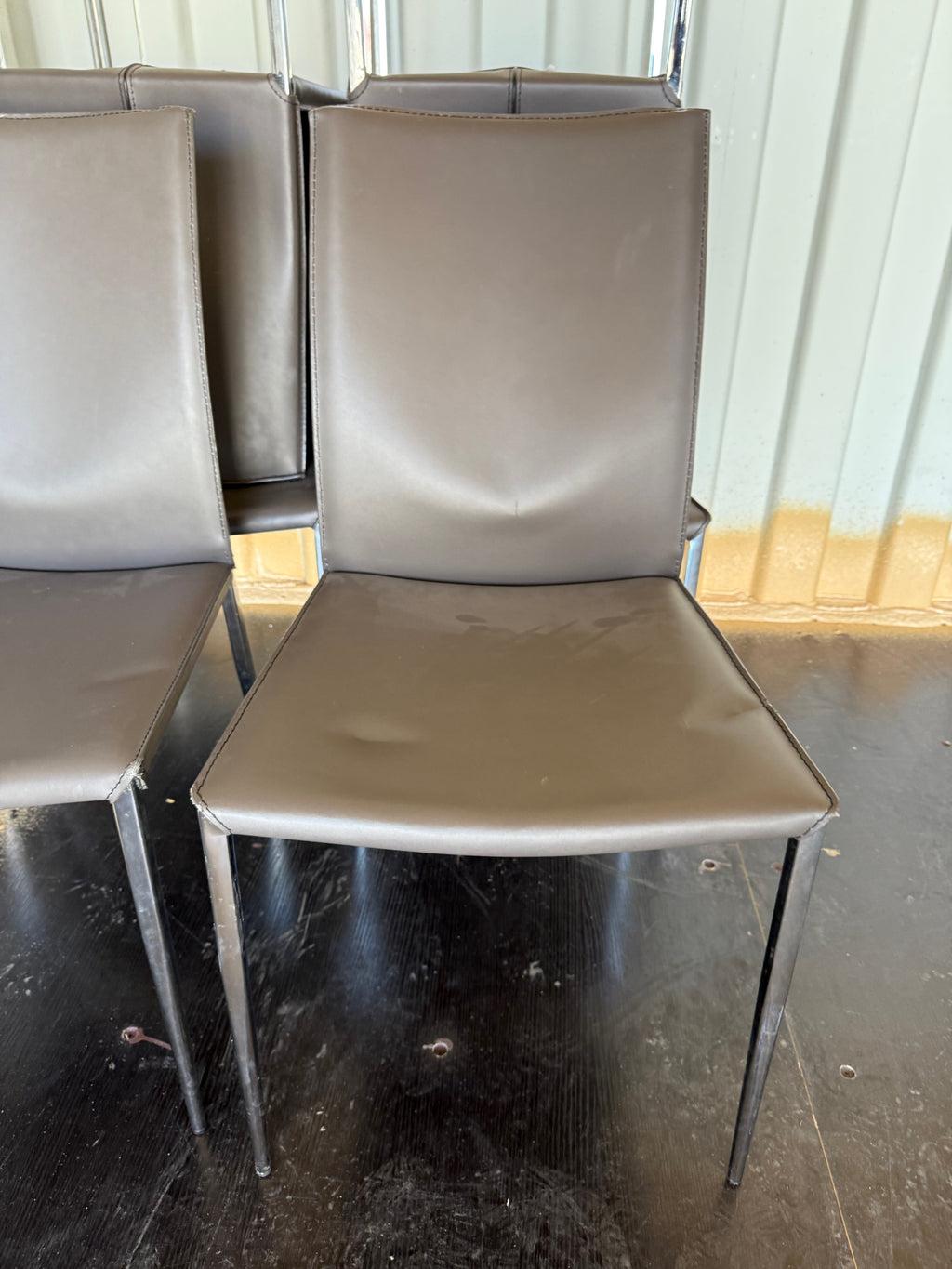Set of 6 Grey Faux Leather Dining Chairs