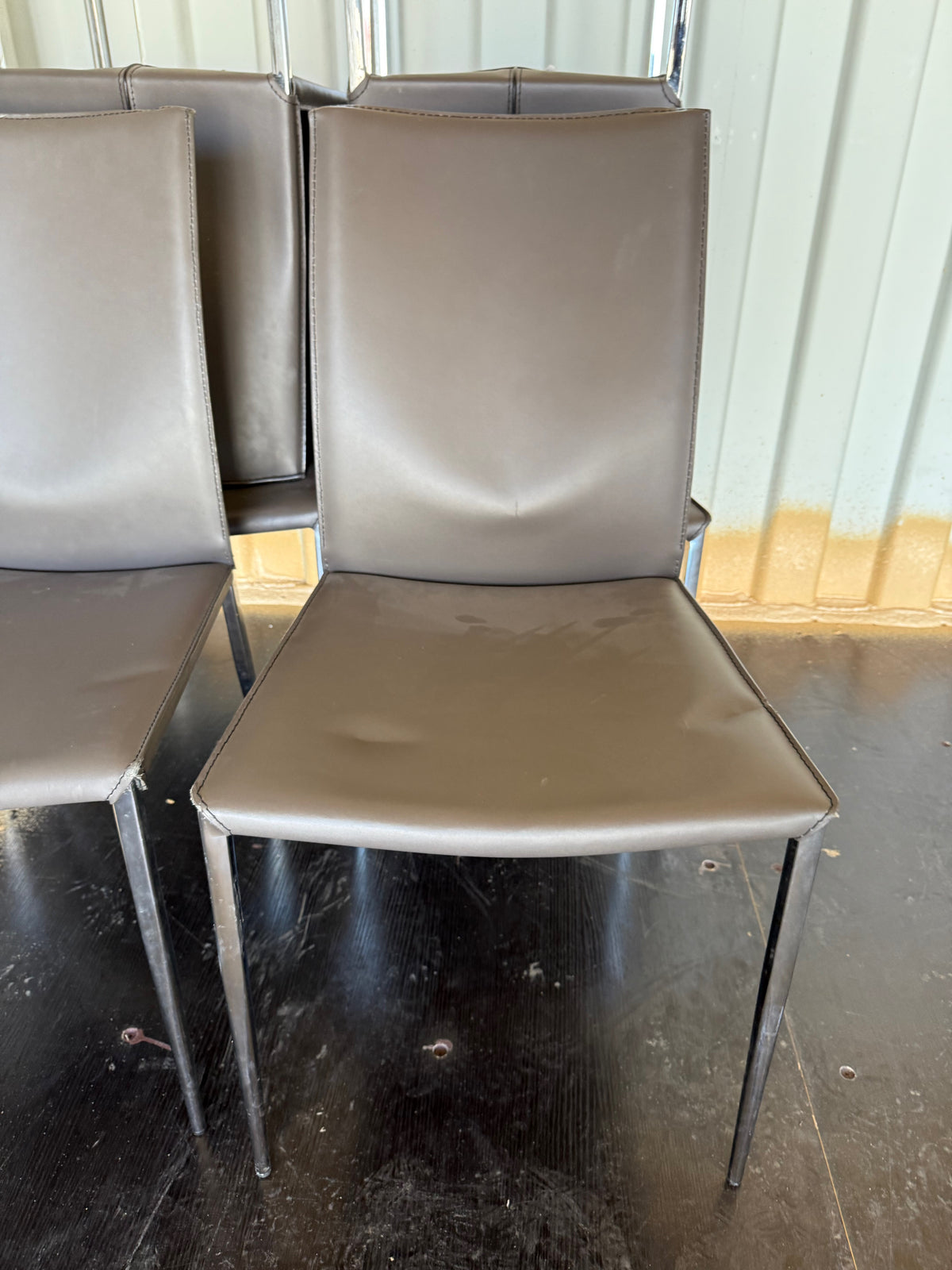 Set of 6 Grey Faux Leather Dining Chairs