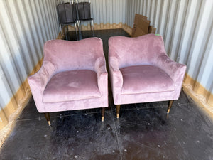 Pair of Pink Velvet Bow Chairs