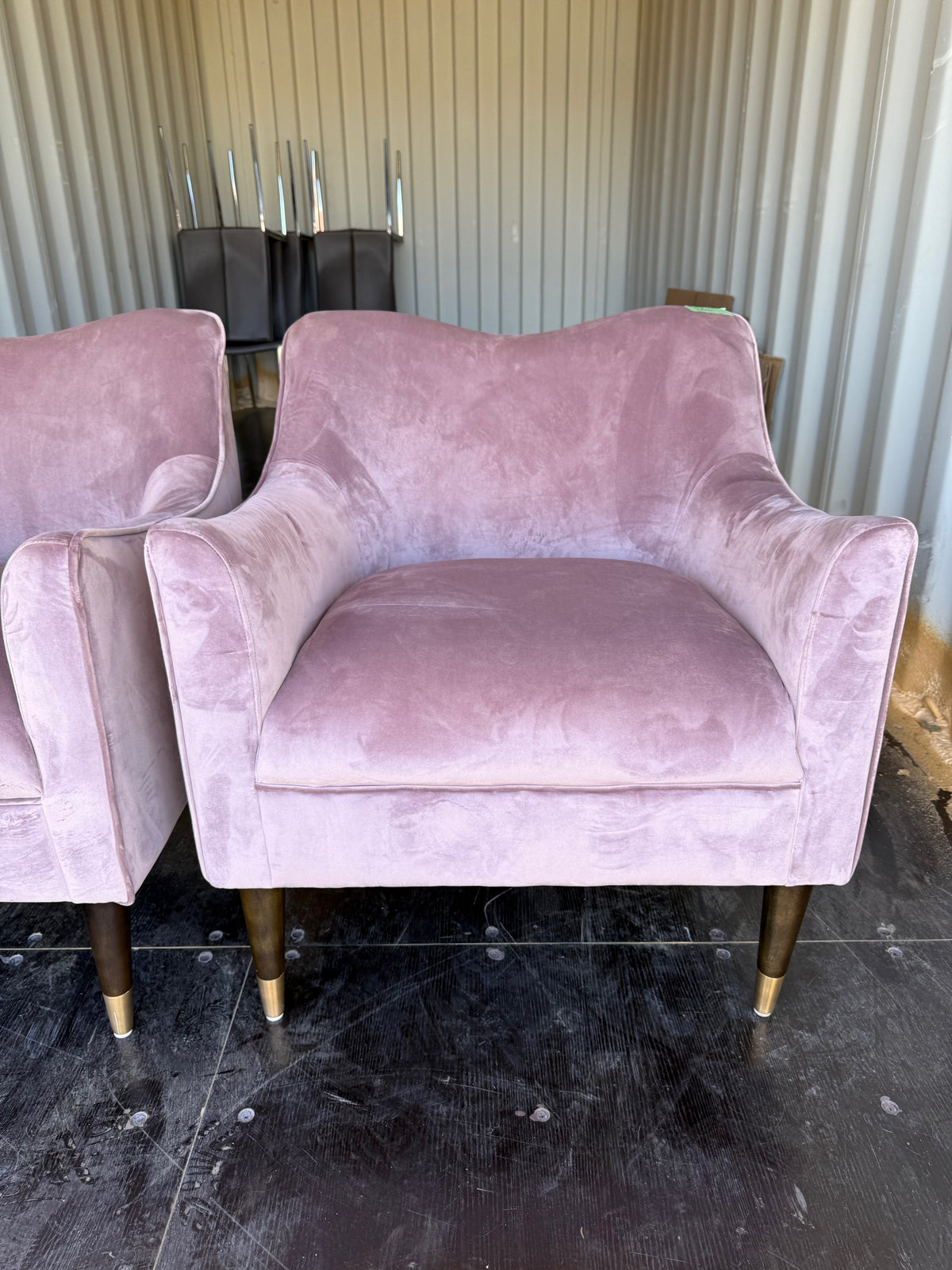 Pair of Pink Velvet Bow Chairs