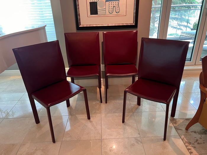 Set of 4 Custom Made MCM Red Leather Dining Chairs