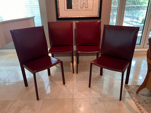 Set of 4 Custom Made MCM Red Leather Dining Chairs