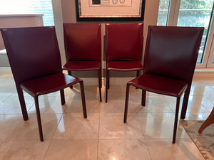 Set of 4 Custom Made MCM Red Leather Dining Chairs