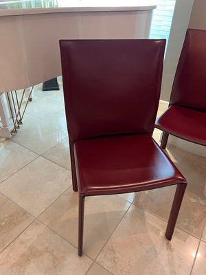 Set of 4 Custom Made MCM Red Leather Dining Chairs