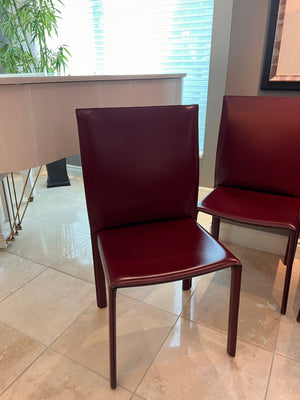 Set of 4 Custom Made MCM Red Leather Dining Chairs