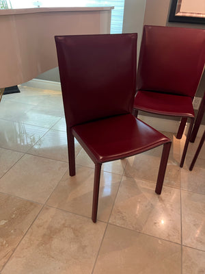 Set of 4 Custom Made MCM Red Leather Dining Chairs