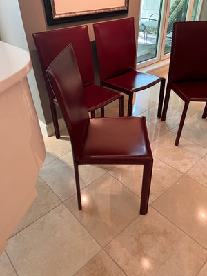 Set of 4 Custom Made MCM Red Leather Dining Chairs