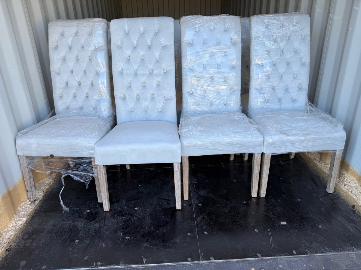 Set of 8 Grey/Cream Tufted Dining Chairs